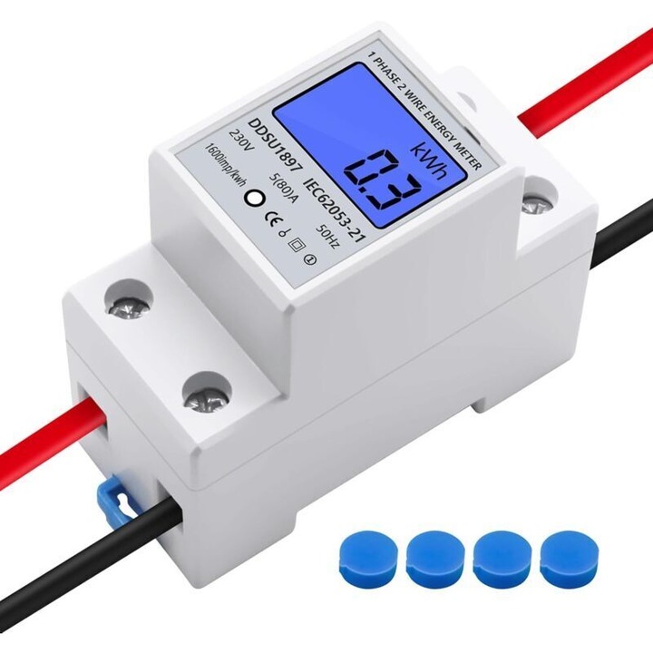 Háromfázisú DIN sínre szerelhető villanyóra, LCD, 230V, 72mm