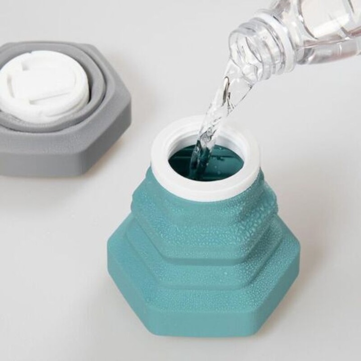 Sticla pliabila apa 500ml silicon alimentare capac cu orificiu set 2 bucati