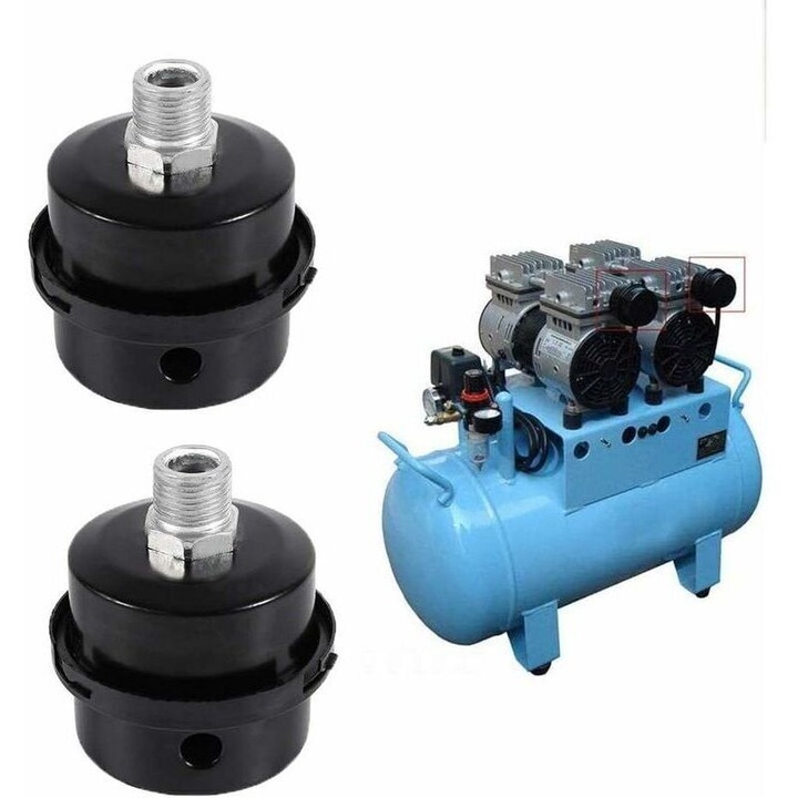 Kompresszor fém légszűrő 20mm 1/2 inch fekete, 2 db-os készlet