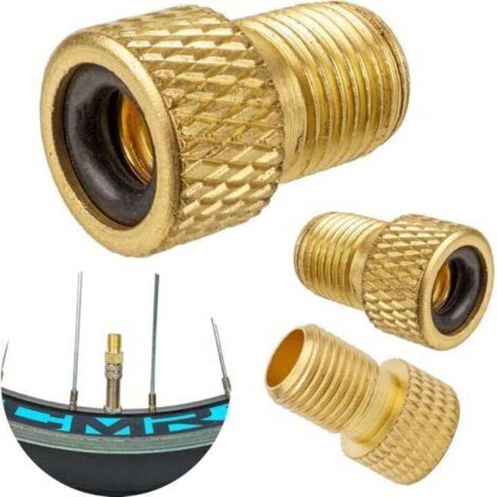 Set 3 adaptoare valve bicicleta metalice, etansare mare, compatibil DV SV AV