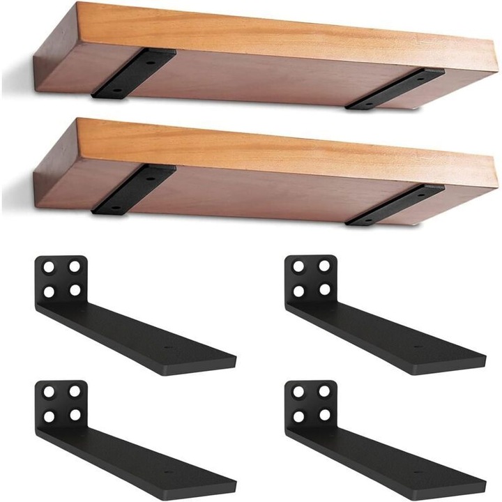 4 db lebegő polctartó készlet, 20 cm, fekete, strapabíró