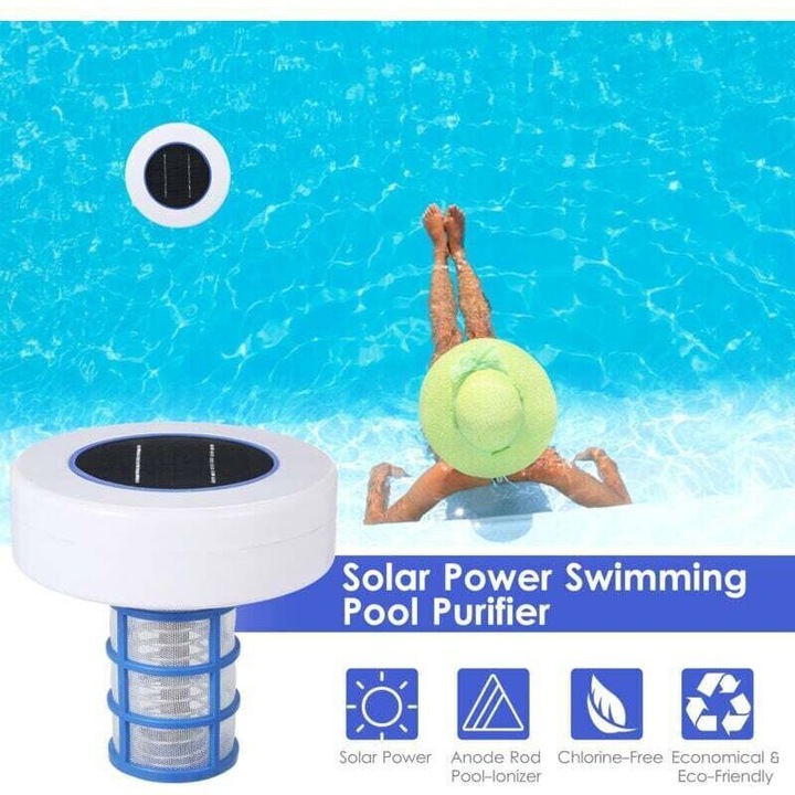 Ionizator solar pentru piscina, curatare, ABS, 16x16x16cm, alb