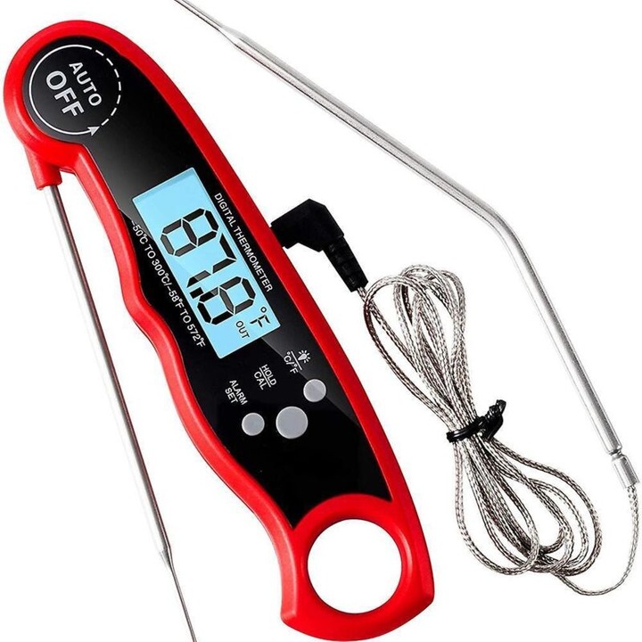 Termometru digital pentru carne, multifunctional, iluminare albastra, rezistent la apa