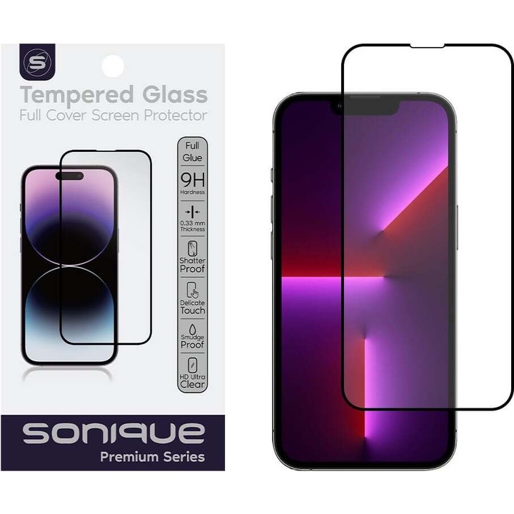 Folie protectie ecran Sonique Hardy Glass Full Cover negru 0.33mm 9H 15.8x7.8cm