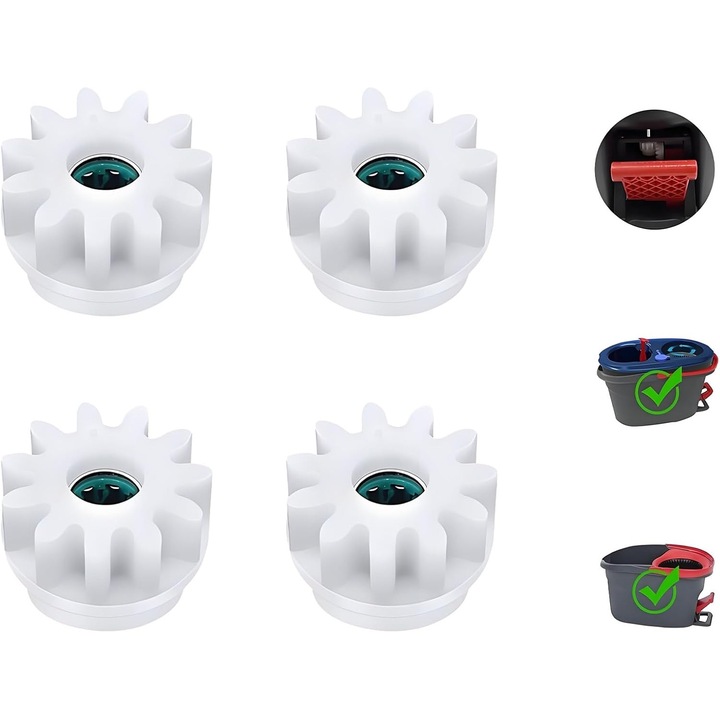 4 darabos cserealkatrész készlet forgó felmosóhoz - Vileda Spin Mop vödörhöz - Kuplungcsapágy, felmosóvödör, fogaskerék - Kompatibilis Ocedar, Vileda
