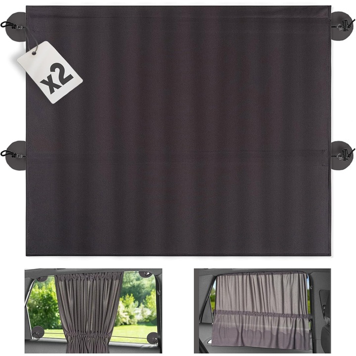 Parasolar auto pentru bebelusi 65 x 50 cm - Cortina opaca cu ventuze - Protectie UV si termica pentru geamurile laterale (2 bucati)