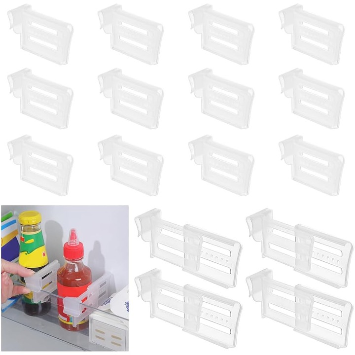16 buc separatoare frigider din plastic, separatoare frigider reglabile, separatoare organizator frigider, separatoare usa laterala frigider pentru depozitare in bucatarie