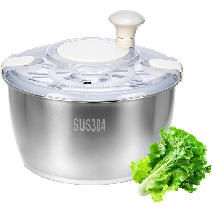 Centura de salata din otel inoxidabil 5L (304) - cu maner manivela si baza antiderapanta, potrivita pentru masina de spalat vase