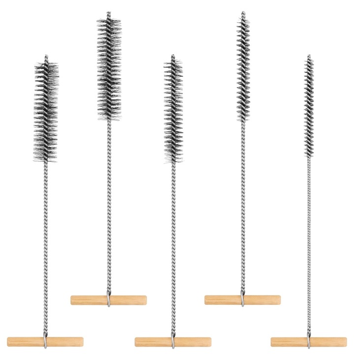 Set de 5 perii de curatare a gaurilor de tevi, 8/12/16/20/25 mm cu maner in forma de T din otel inoxidabil, perie de curatare pentru masini de gaurit