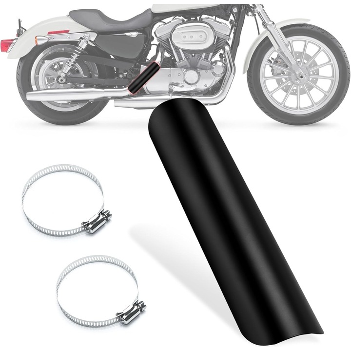 Scut termic pentru motocicleta, protectie metalica pentru evacuare cu scut termic universal pentru motocicleta, cu elemente de fixare din otel inoxidabil pentru majoritatea motocicletelor de motocross, negru, 1 bucata