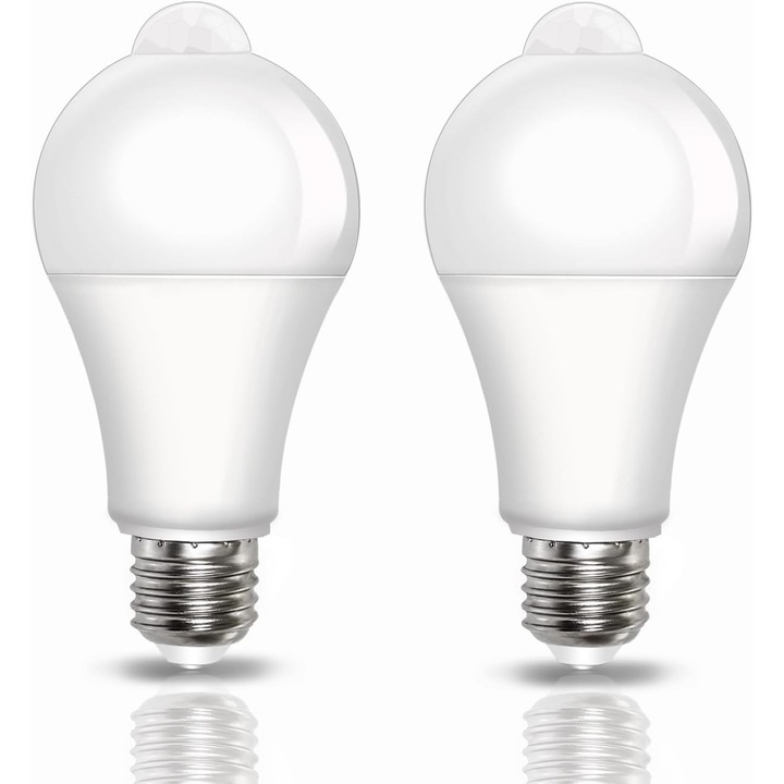 LED крушка със сензор за движение PIR, цокъл E27, 12W, 220V, студено бяла светлина, крушки за охранително осветление, пакет от 2 броя