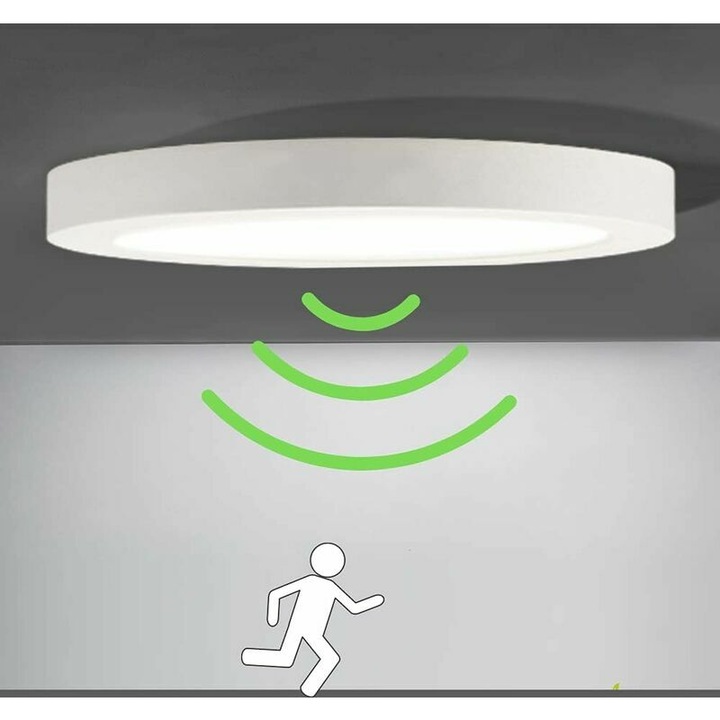 LED плафон със сензор за движение, автоматично осветление за външна употреба, балкон, гараж, вход, коридор, кръгло осветително тяло, лесен за инсталиране, бял плафон 6000K