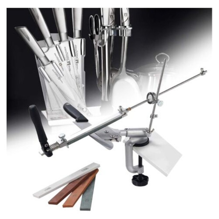 Ascutitor profesional de cutite cu 4 pietre de ascutit, ascutitor metalic rotativ cu unghi fix Rx-008, set profesional de scule de ascutit cutite de bucatarie
