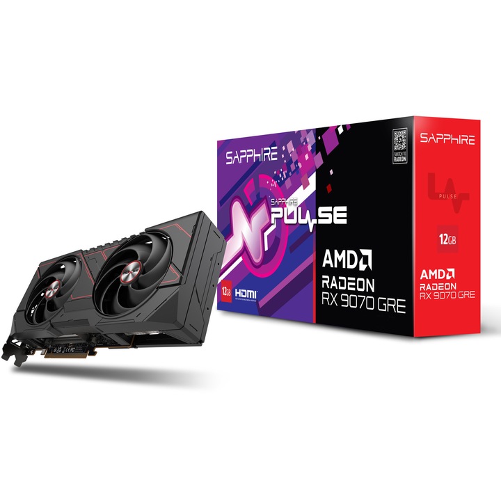 Placa Video SAPPHIRE PULSE AMD RADEON™ RX 9070 GRE OC, 12GB GDDR6, 192-bit, AMD RDNA™ 4, DisplayPort™ 2.1a