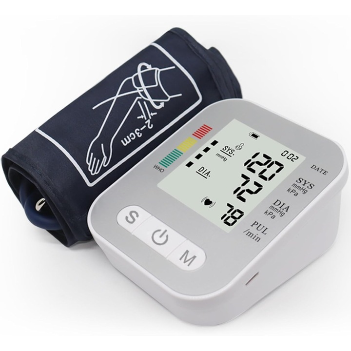 Tensiometru de uz casnic, tensiometru automat pentru brat cu afisaj digital, manseta mare reglabila de la 22, 1 la 42, 9 cm, pentru varstnici (alb)