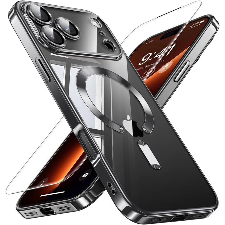 Tyvirundic tok, kompatibilis iPhone 17 Pro-val, dupla védelem, fekete/átlátszó, 2 az 1-ben