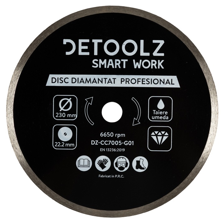 Detoolz folyamatos gyémánttárcsa 230x22.2mm, nedves vágás