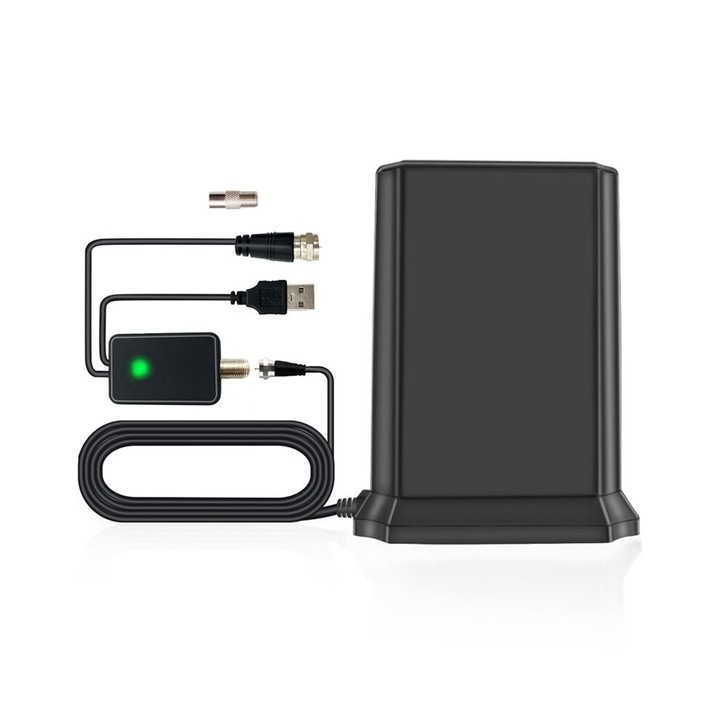 Antena TV digitala interior-exterior, 25 dBi, negru, cablu 5m