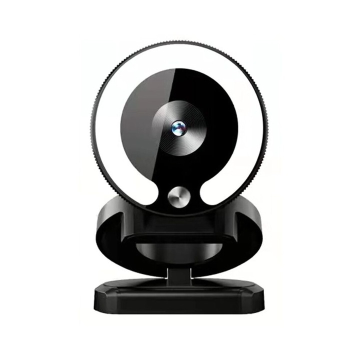 Camera web 4K, iluminare reglabila, microfon, negru-alb