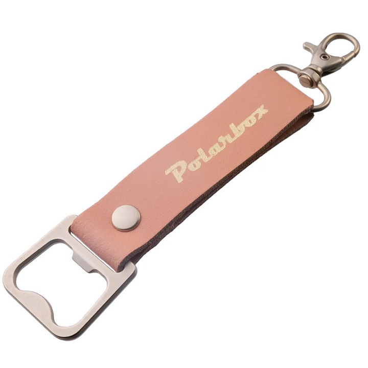 Desfacator sticle Polarbox, utilizare drept breloc pentru cutii/genti frigorifice, ideal pentru picnicuri/excursii/plaja, design retro, material piele/metal, portocaliu