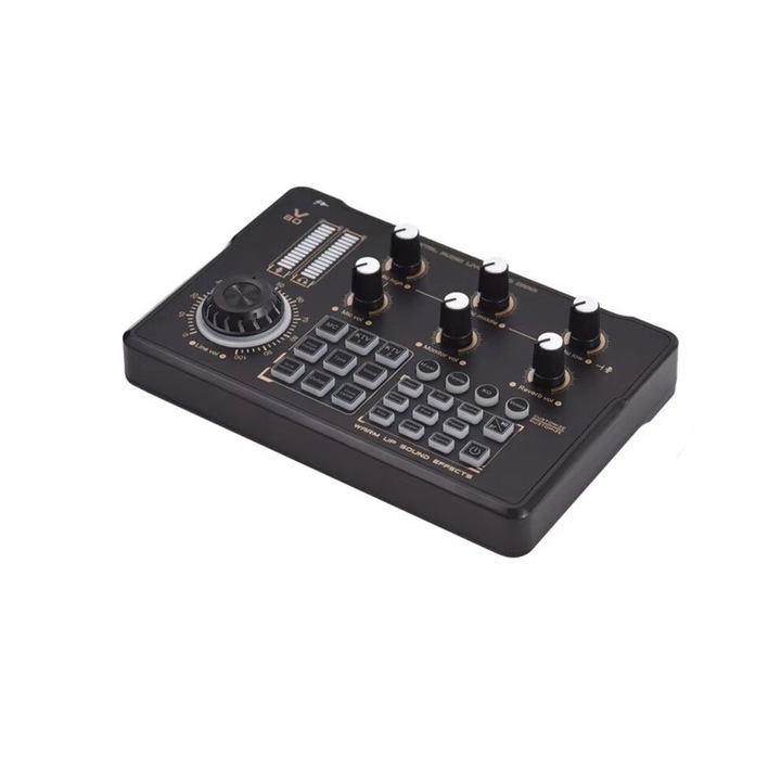 V80 audio keverő, hangváltó, effektek, fekete, 15x10x3cm
