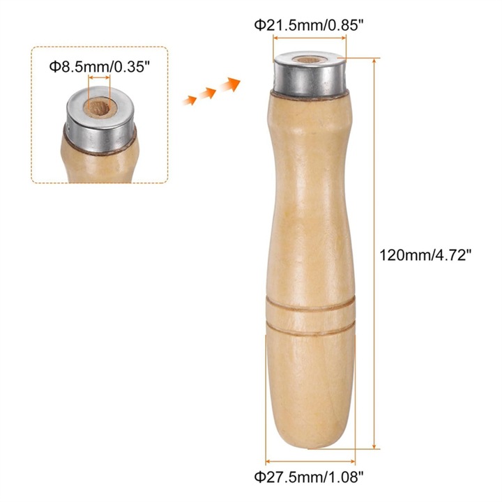 Set 6 manere lemn ergonomice pentru pile 12 inch, maro, 12x2.8cm