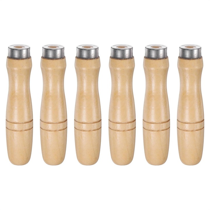 Set 6 manere lemn ergonomice pentru pile 12 inch, maro, 12x2.8cm