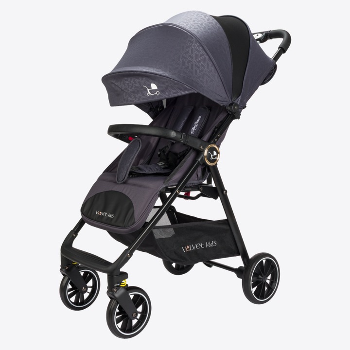Carucior sport Ultrausor si Compact (5, 3 kg) - New VelvetKids AirDream v2, Compatibil avion, Suporta 22 kg, Material lavabil, Pozitie de somn, Bretea umar transport facil, Plasa anti-insecte + protectie sezut incluse, Gri Oceanic