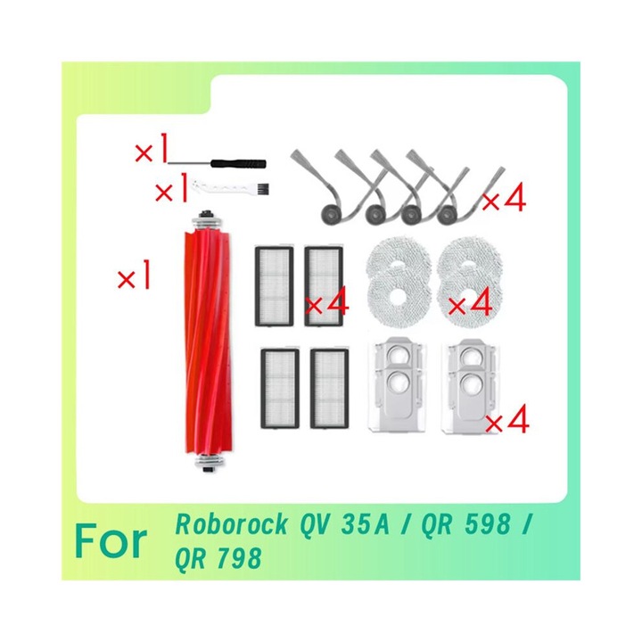 Set accesorii aspirator 19 piese, perii, filtre HEPA, saci praf, laveta, multicolor