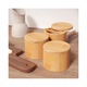 Set 3 recipiente condimente bambus, capac magnetic rotativ, lingurita integrata, natural, 9x7cm