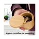 Set 3 recipiente condimente bambus, capac magnetic rotativ, lingurita integrata, natural, 9x7cm