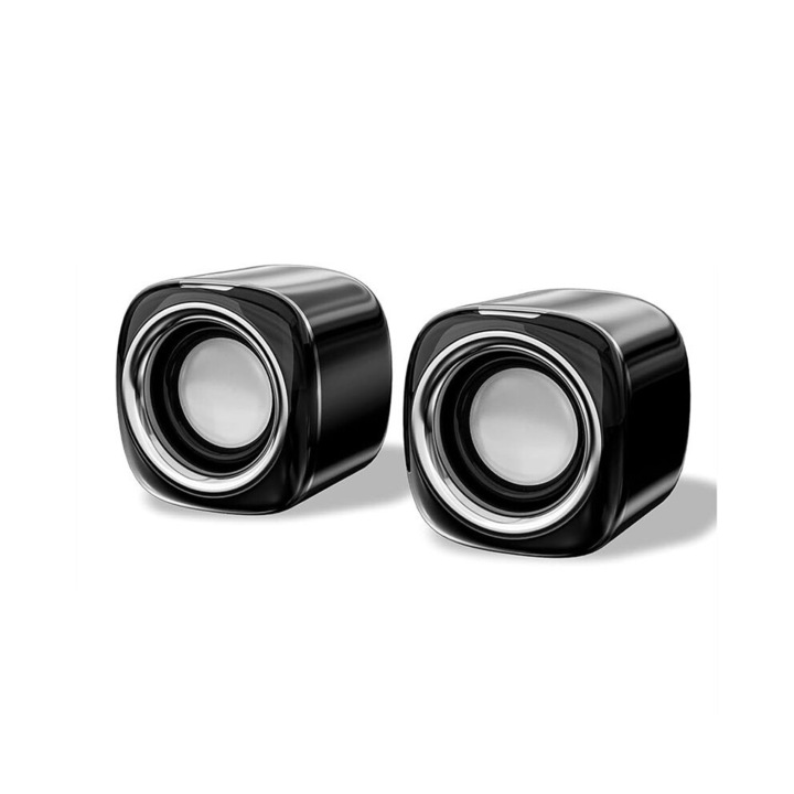 PC hangszórók, 2x3W, fekete, 7.1x7.1x6.3cm, 2 darabos szett