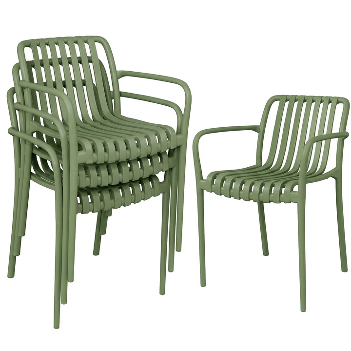 Set de Scaune pentru Pranz in Gradina, Outsunny, PP, 55 x 58, 5 x 81, 5 cm, Verde inchis