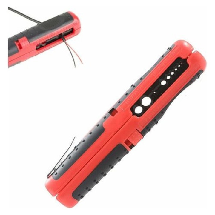 Univerzális SK5/RG6/RG59 csupaszoló/kábelcsupaszoló fogó, O 8-13 mm kábelekhez, szigetelt csúszásmentes markolat, 122 mm hosszúság, piros/fekete