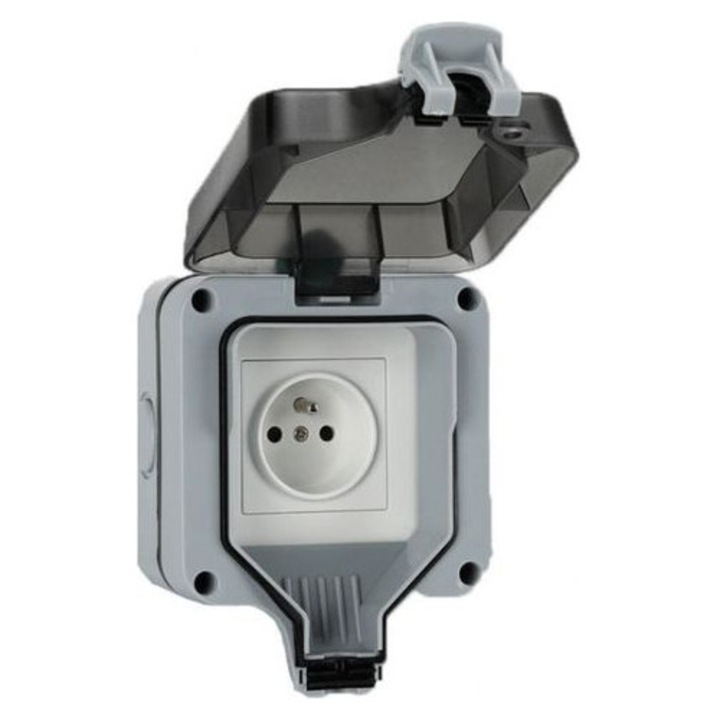 IP66 kültéri vízálló aljzat, 1-es, ABS, fehér, 16A, 220-240V