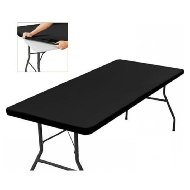 Állítható asztalterítő 183x76 cm, rugalmas, vízlepergető, mosógépben mosható, 90% poliészter/10% spandex, fekete, 1 db