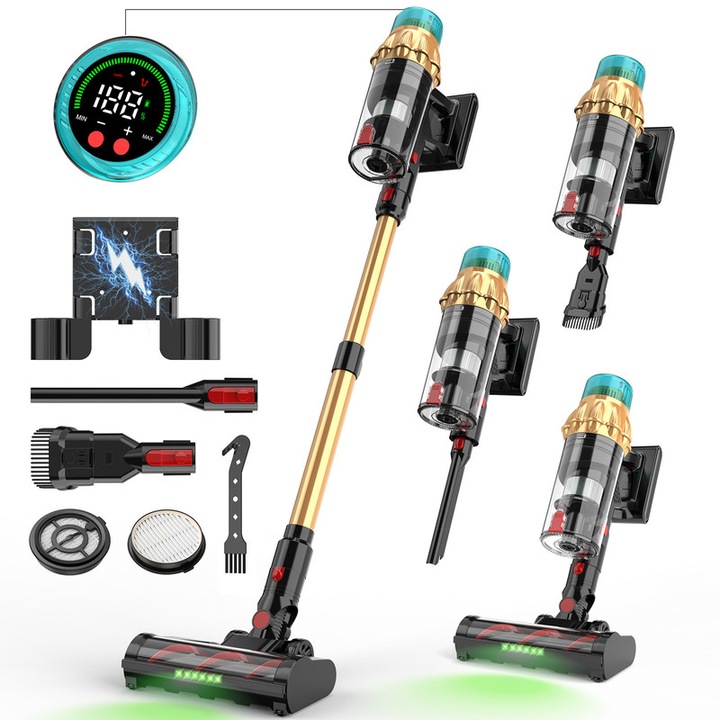 Aspirator wireless de uz casnic, vertical si portabil, pentru curatarea covoarelor, indepartarea prafului si acarienilor, aspirator cu motor fara perii
