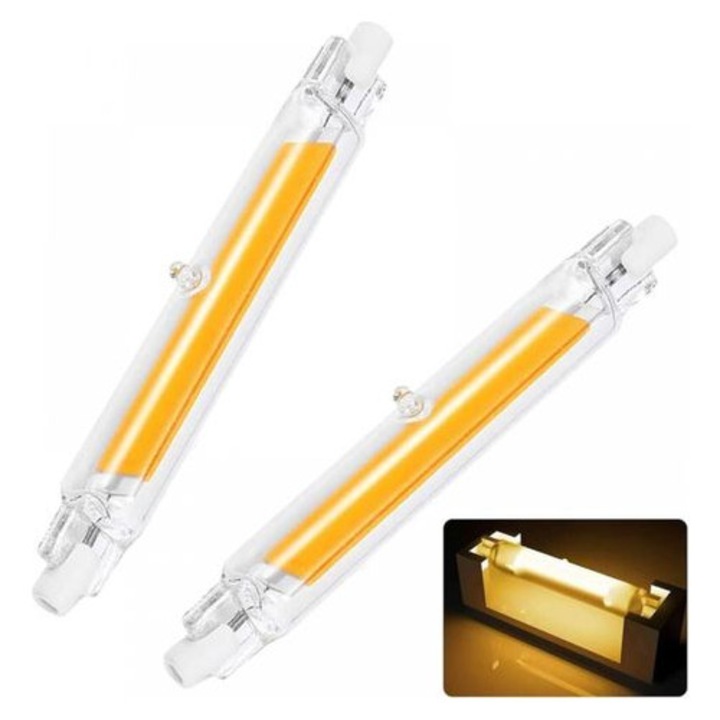 2 darabos készlet, R7S LED izzó 118mm 20W, 200W halogénnel egyenértékű, 2000 lm, meleg fehér 3000K, dimmelhető, 360°-os sugárzási szög, 220V, villódzásmentes