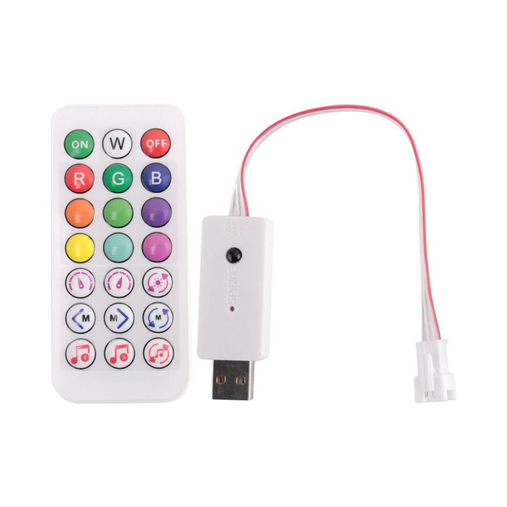 Controler LED RGB USB SP620E, alb, 5V, 600 pixeli