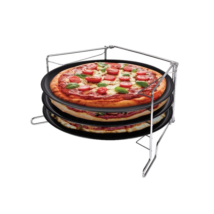 Set tavi pentru pizza KOTYS, 5 piese, Otel carbon, 32 cm, Negru