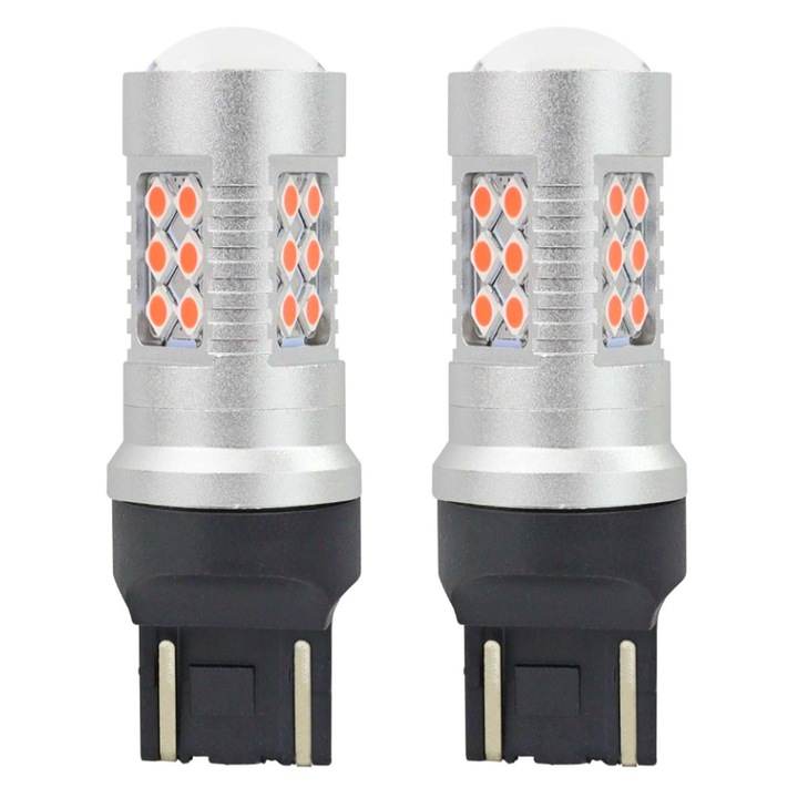 Set leduri auto T20 CANBUS 3030 24SMD 7443 WR21/5W Rosu 12V/24V