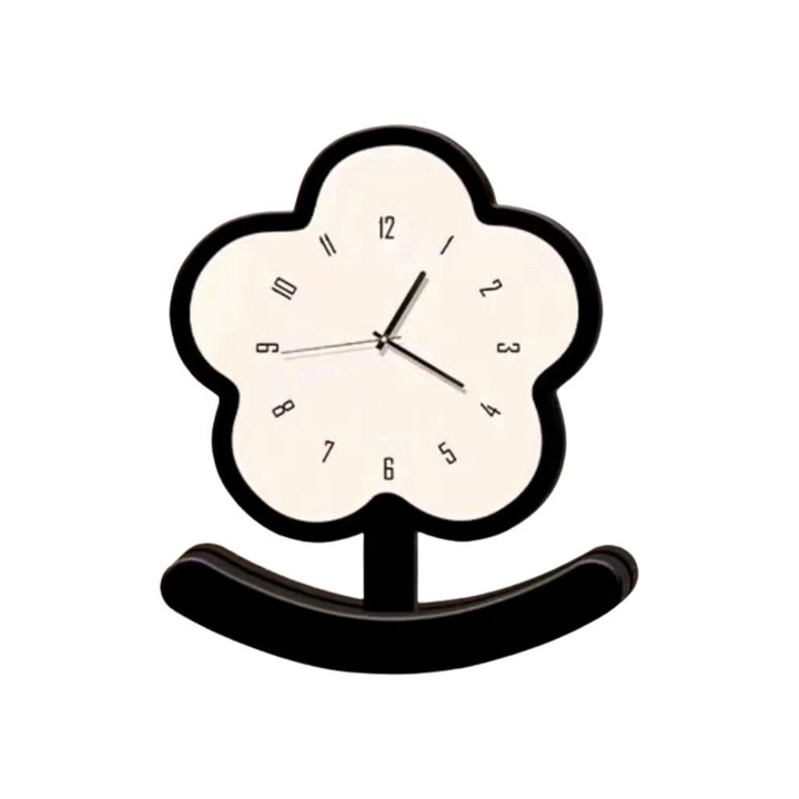 Ceas de perete cu pendul floral decorativ, alb, 30x50cm