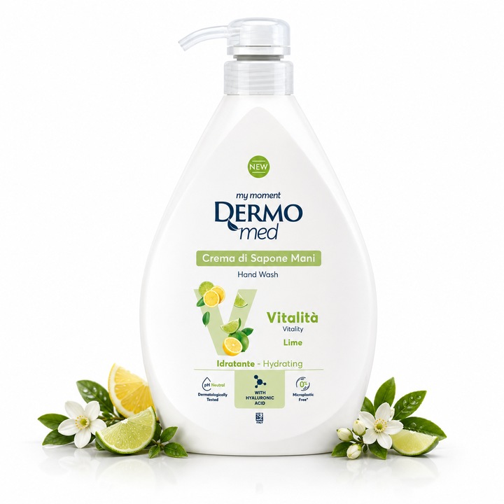 Sapun lichid Dermomed® cu parfum revigorant de lime si note citrice fresh, 1000 ml