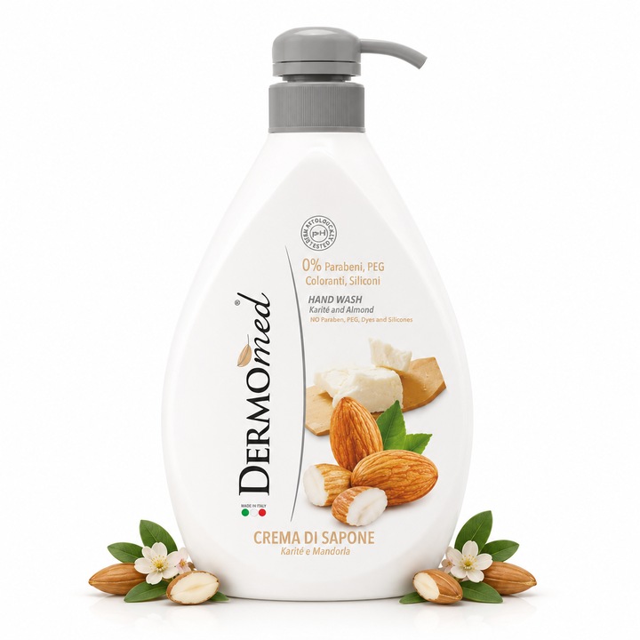 Sapun lichid Dermomed® cu parfum delicat de migdale si unt de shea, 1000 ml