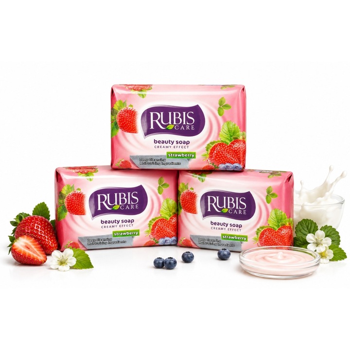 Rubis Care® Eper szappan szett, 3 x 150 g – édes eper illattal és krémes jegyekkel