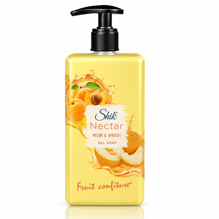 Sapun lichid crema Shik Nectar® cu aroma de pepene galben si caise, 450 ml