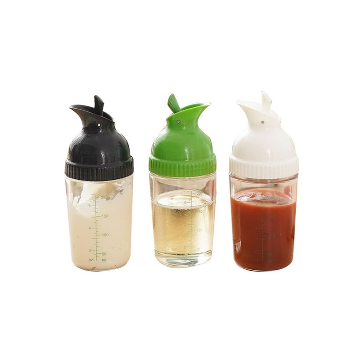 Set 3 Shakere pentru Vinaigreta, 200ml, Alb Verde Negru