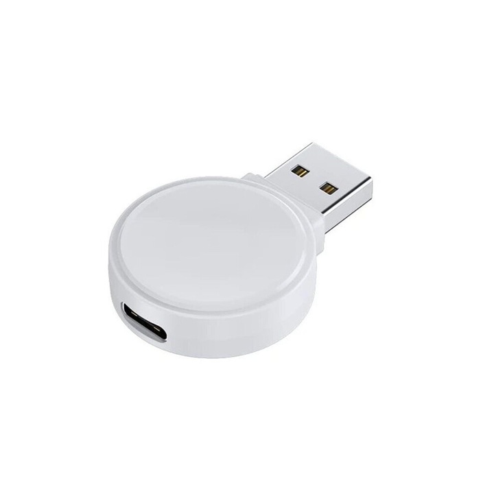 Incarcator magnetic wireless pentru ceas inteligent, alb, 19g, 2.5W, USB A/Type C