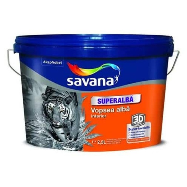 Vopsea lavabila interior superalba Savana 2.5L, acoperire si rezistenta sporita