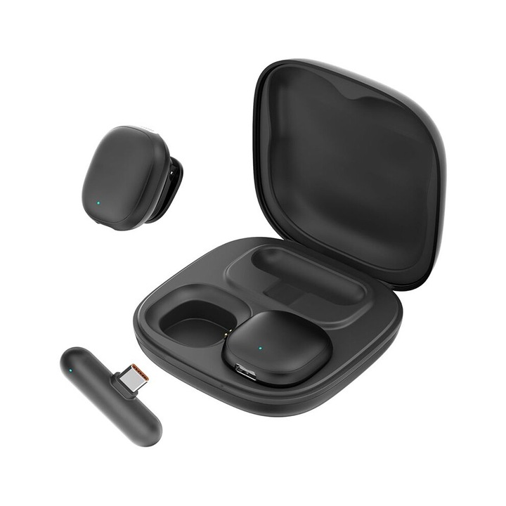 Microfon lavalier wireless, reducere zgomot IA, negru, 90g, USB-C